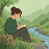 读者溪边写字的人的头像插画